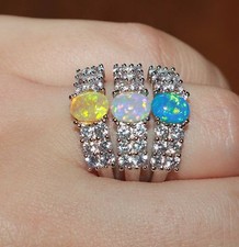 fire opal zirconia ring gems silver plate jewelry engagement wedding cocktail N6
