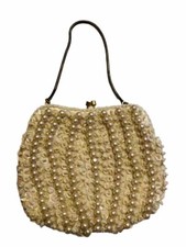 Vintage Small Evening Clutch Bag White Sequins Beads Pearls Bridal Wedding Purse