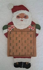 Vintage Santa Hand Painted Wall Decor Wood Artist Signed Christmas Checkerboard