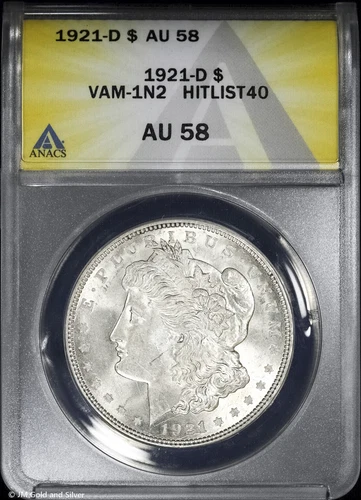 1921-D $1 Morgan Silver Dollar ANACS AU 58 | VAM-1N2 Hitlist 40