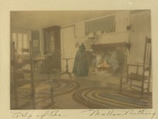 Antique Wallace Nutting Interior Hand Colored Photograph, "A Sip of Tea"