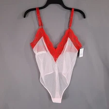 Auden Intimates Women's Mesh Bodysuit Thong Lingerie Pink Red Size M