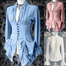 Victorian Women Steampunk Long Sleeve Solid Color Vintage Tops Shirt Costume