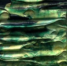 GOLDEN GREEN WATERFALL Acrylic Miniature Painting 1.5"x1.5" Julia Garcia Art NEW