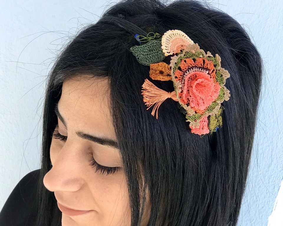Crochet Hair Piece, Crochet Hair Clip, Blossom Headband, Boho Gift For Girl, Oya - Изображение 4 из 4