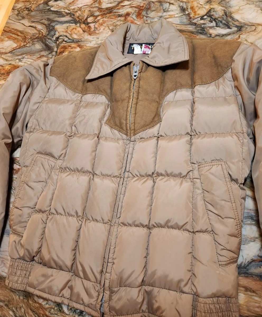 Vtg Tempco Goose Down Insulated Western Crop Puffer Jacket Tan Brown ML  Made USA