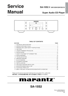 Service manual for Marantz SA-15 S2