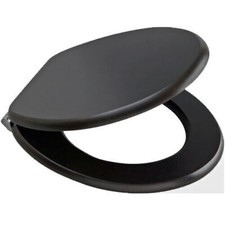 MDF Universal Toilet Seat Durable Wooden Bathroom Oval Chrome Hinges 18'' Home