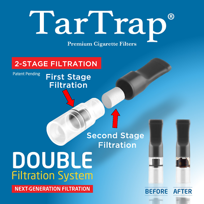 tar trap cigarette filters TarTrap 100 BLK Double Filtration Premium Cigarette Filter,Block Nic Tar  Bar Out