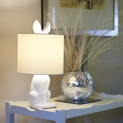 Ceramic Table lamp Rabbit 47.5CM Tall Animal Light Fabric Drum Shade LED Bulb - Picture 14 of 20