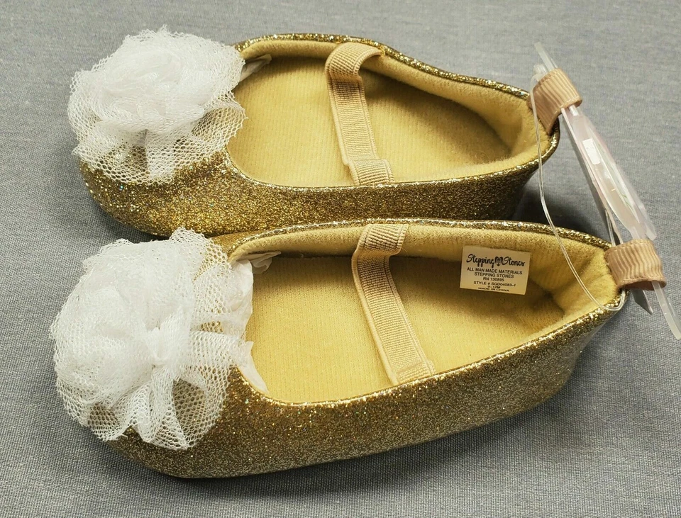 Bebé Niña Nuevos Escalones 9-12 Meses Dorado Brillante Zapatos Foto 2 de 3