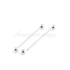 1pc 14G Steel Solid Silver Industrial Barbell Long Bar Piercing Jewelry