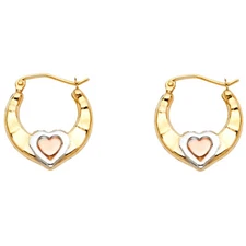 Ioka - 14K Tri Color Gold Fancy Hollow Hoop Hinged Earrings