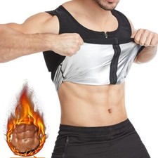 Men Sauna Sweat Vest Zipper Sleeveless Body Shaper Slimming Workout Tank Top