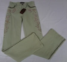 NWT BRAZIL ROXX  EMBROIDERED STUDDED TAN/GREEN WOMENS SIZE 4 K65