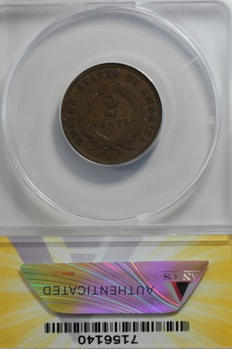 1870 .02 ANACS F 12 Two-cent piece, 2c, Shield Coin - Picture 2 of 2