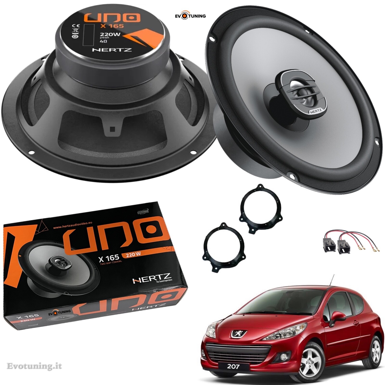 Upgrade Audio Peugeot 207: Kit Casse Posteriori Hertz X165 220W