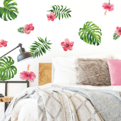 RoomMates - Hibiskus & Monstera Wandtattoo 13-tlg. DIY Wanddekoration selbstkleb