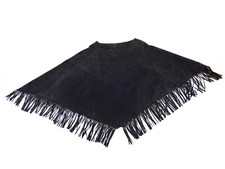 Beth Terrell Festival Hippy Boho Chocolate Brown Real Suede Tassel Poncho Size M