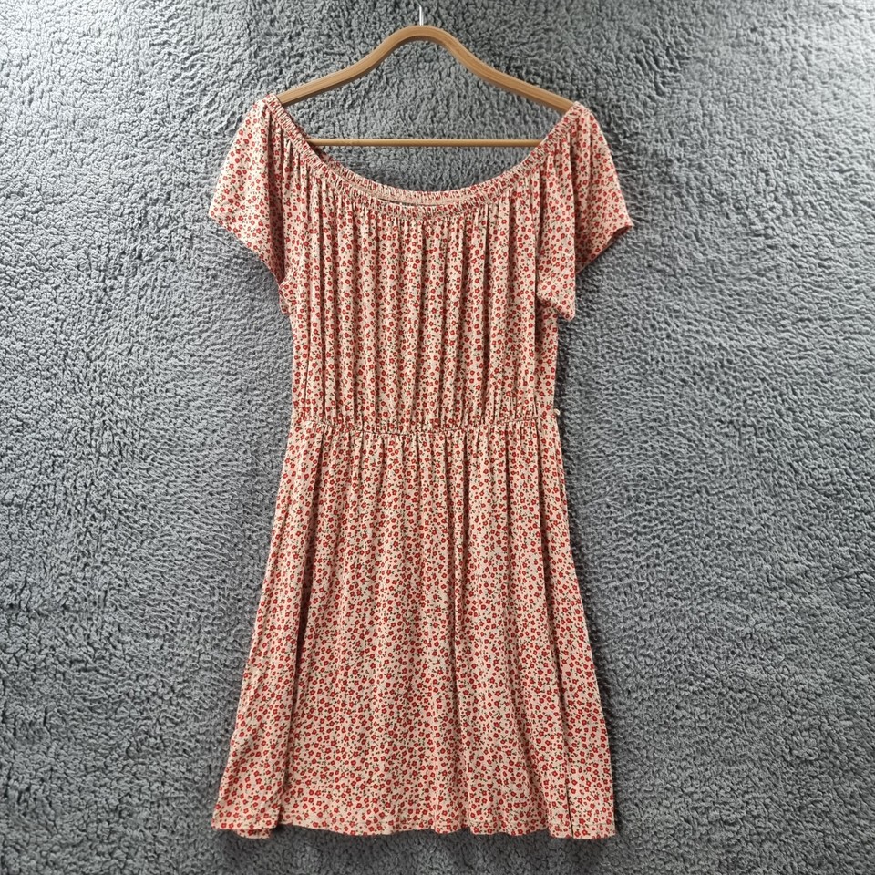 Sportsgirl Womens Dress Szie M Ivory Red Floral Stretch Knit 0ff the Shoulder eBay