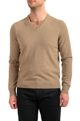 Malo Optimum Herren Beige 100% Kaschmir V-Ausschnitt Pullover