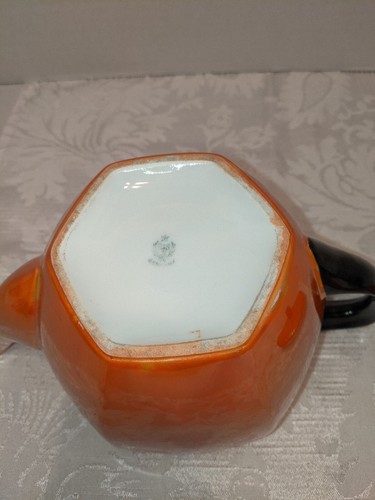 Vintage RS Prussia Germany Porcelain Teapot Orange Lustre Black Trim Green Mark - Picture 8 of 9