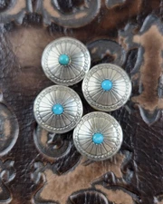 Southwest Western Concho Button Covers Set of 4 Silver Tone with Blue Stones