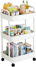 Image of Multibao 3 Tier Storage Trolley Cart on Wheels with Handle Kitchen Bathroom Laun