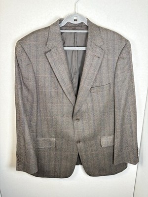 Mario Barutti Mens Wool Cashmere Herringbone Check Brown Blazer Jacket Size 44
