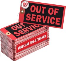 Out of Service Tags with Pre-Attached Wire Hangers, Set 100 100, Red 