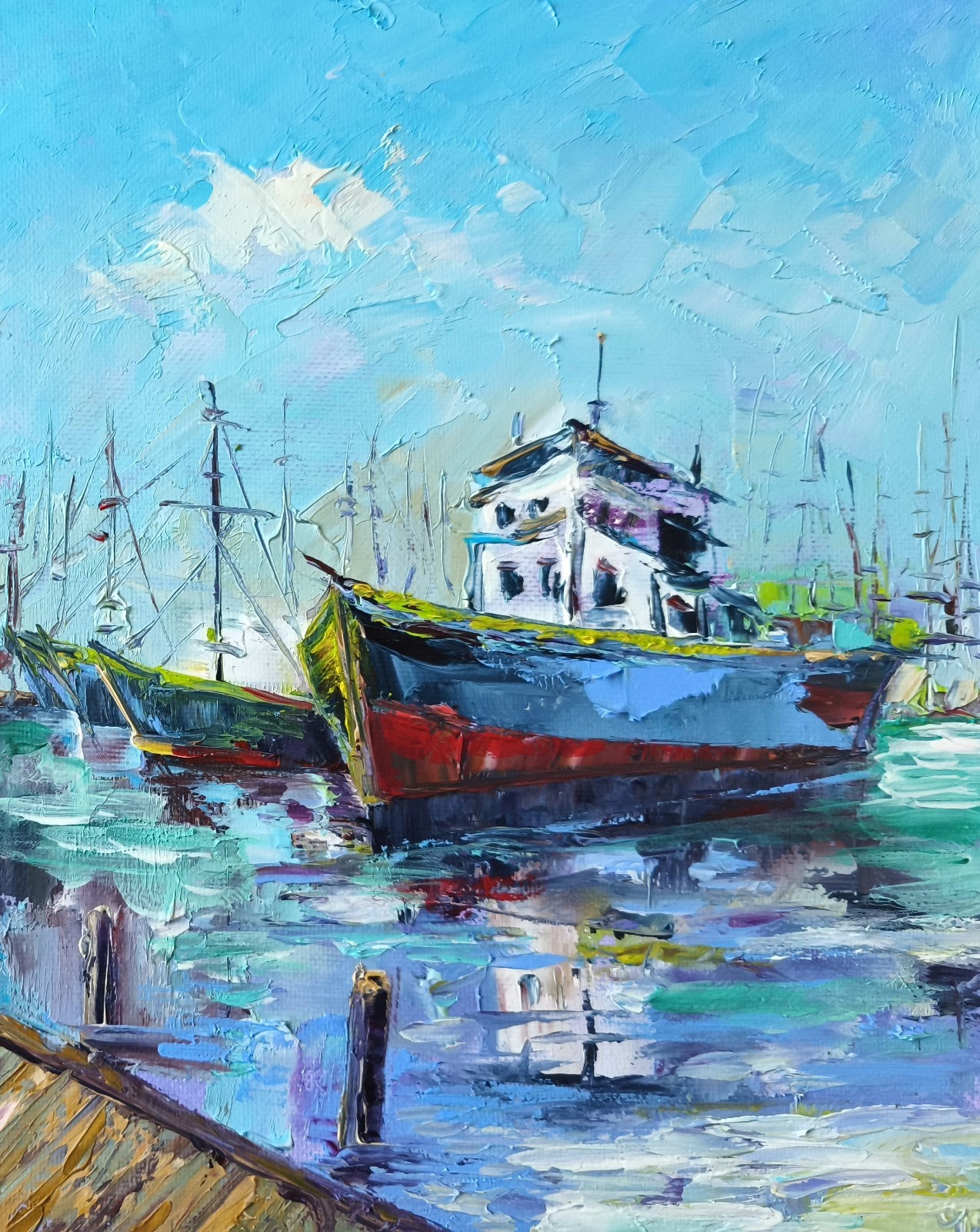 Pintura Original Paisaje Marino Óleo sobre Lienzo Tablero 25x20cm Mar Obra de Arte Original