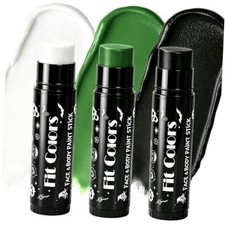 3Pack White Black Green Face Body Paint Stick for White Black Green Paint Stick