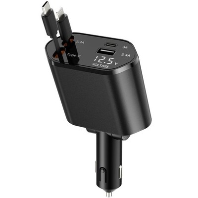 for Dad Retractable Car Charger, 4 in 1 Fast Charging with USB-C & USB-A, Com...
