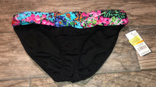 New Kenneth Cole Reaction Bikini Bottoms Black Multi Floral Size Small Womens