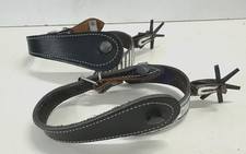 Hand Made Set of Ornate Western Spurs Custom Iron Chrome Overlay leathr straps