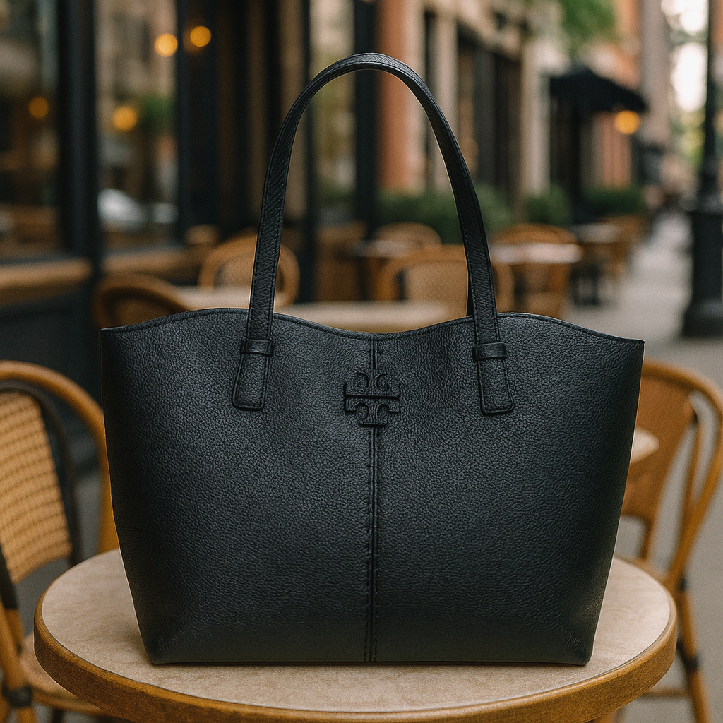 NEW Tory Burch McGraw Black Pebbled Leather Large Shopper Tote Bag