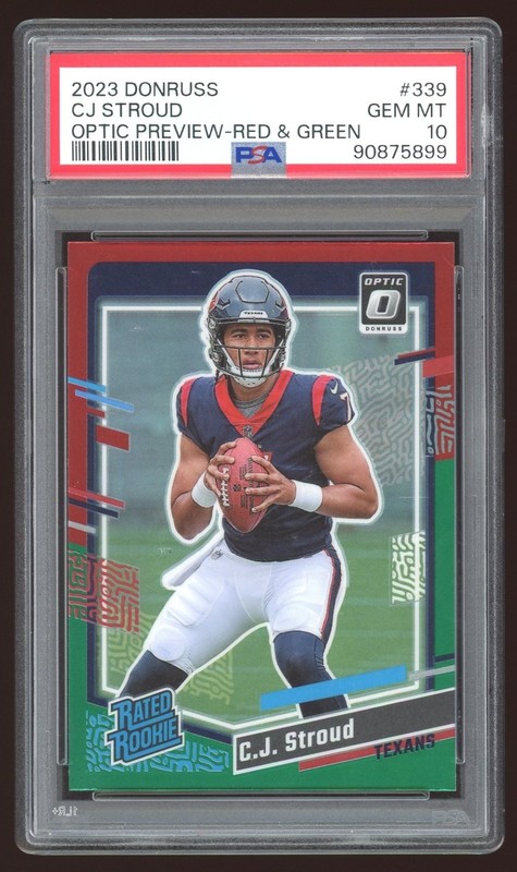 C.J. Stroud 2023 Donruss Optic Preview Red & Green Rated Rookie #339 PSA 10 - CJ