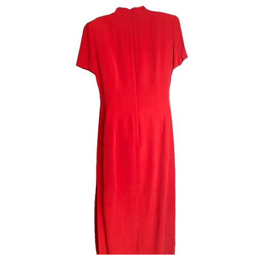 Vtg Liz Claiborne Woman's Silk Red Dress Size 10 19x50 Mandarin Collar Lined - Picture 2 of 13