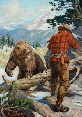 Grizzly Bear Attack Hair Breath Escape Phillip Goodwin 13x19 Print Reproduction