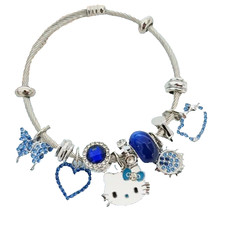 Hello Kitty Charm Bracelet - Blue Sanrio Jewelry Featuring Butterfly And Heart