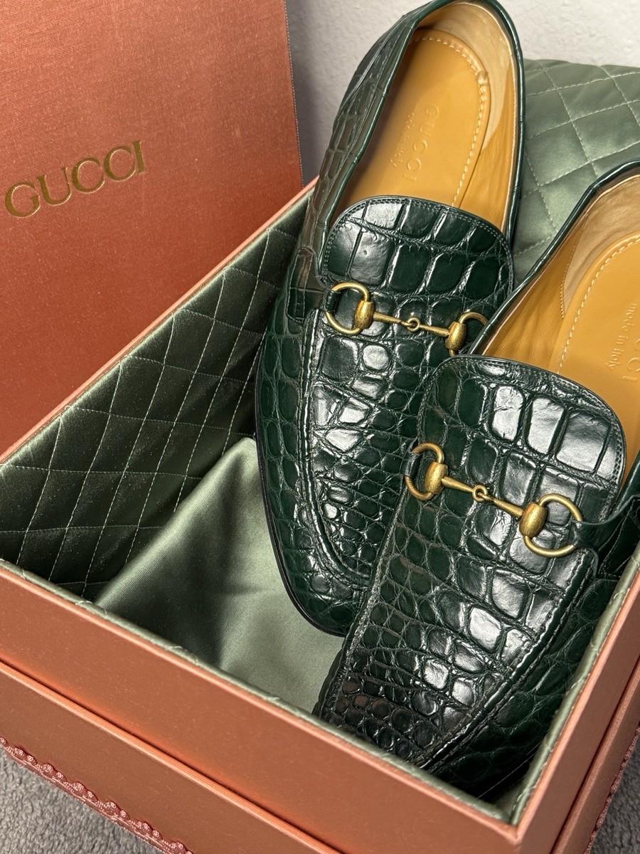 Gucci Men's Crocodile Horsebit Loafers Green Croco Nilotocus Nappa