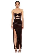 Nookie Verve Maxi Velvet Dress Truffle Brown Cutout, Sexy Formal, Size M