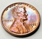1955-S Lincoln Cent TONER - Rainbow Target Toning - GEM BU Uncirculated Penny