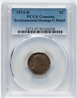 1914-D  Lincoln Cent PCGS Genuine Env Dam G Detail