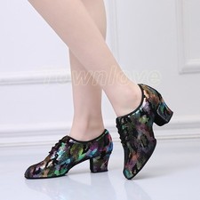 Ladies Ballroom Dance Shoes Leather Latin Waltz Tango Soft Outsole Gold Fashion