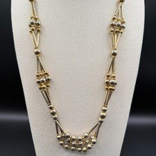 Gold & Silver Tone Beaded Necklace Geometric Multi Strand Statement Vintage Gift