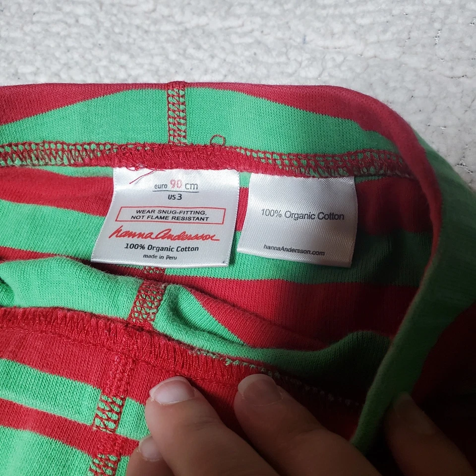 Hanna Andersson US 3 Kids 100% Organic Cotton Christmas Red Green Stripe Pants  - Image 2 of 4