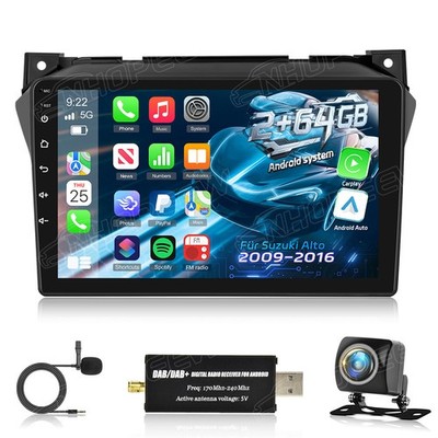 DAB+ Android 15 Autoradio CarPlay GPS NAV Bluetooth FM Für Suzuki Alto 2009-2016