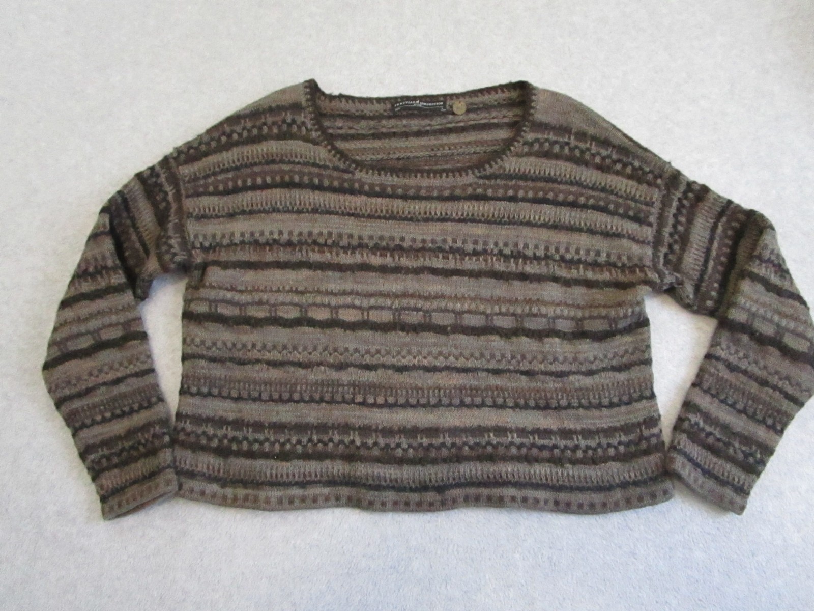 Peruvian Connection Sweater Womens Large Alpaca Wool Knit Pullover Cropped Boxy