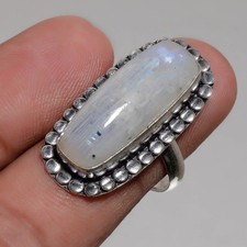 Rainbow Moonstone Gemstone Handmade Fashion Ethnic Jewelry Ring 8" SR 661